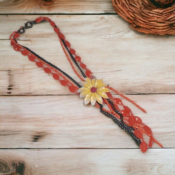 Daisy Enamel Women Boho Necklace Jewelry 18 In Length Plastic Costume Beach Core - Picture 1 of 6